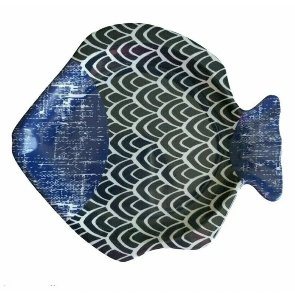 Fish Melamine Plates Dishes 8.5' Lunch Fruit Dessert Salad Summer Set of 4